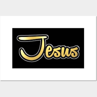 Shiny black and Gold JESUS word ver1 Posters and Art
